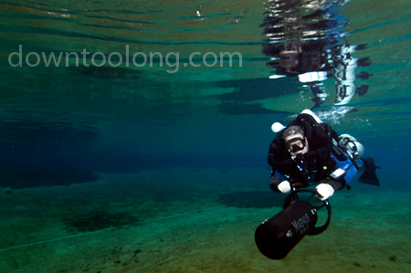 Bill Trent testing a Silent Submersion scooter at Jackson Blue
