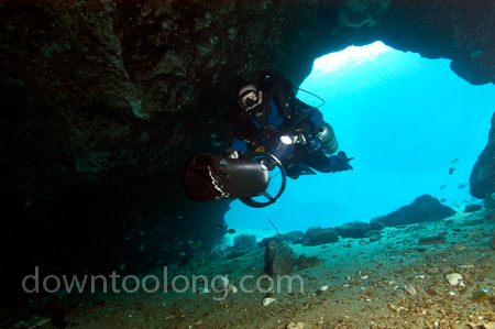Bill Trent testing a Silent Submersion scooter at Jackson Blue